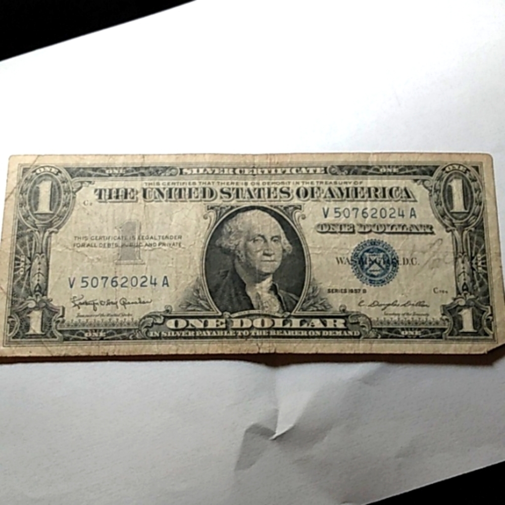 Series 1957 B Silver Certificate One Dollar Bill V50762024 A Blue Seal